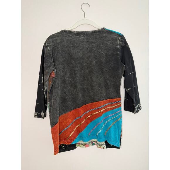 VTG Y2K Rising International Womens Hippie Boho Phoebe Buffay Maximalist Top L - Picture 2 of 5